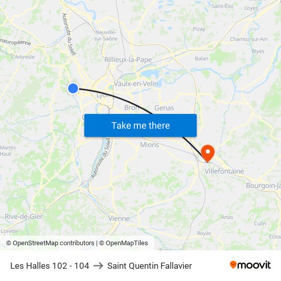 Les Halles 102 - 104 to Saint Quentin Fallavier map