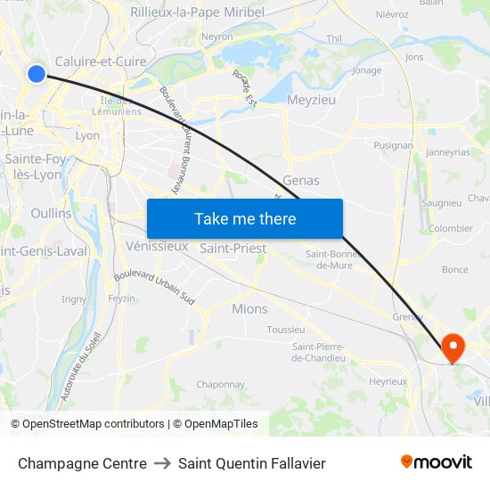 Champagne Centre to Saint Quentin Fallavier map