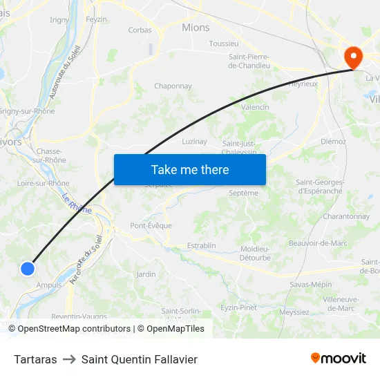 Tartaras to Saint Quentin Fallavier map
