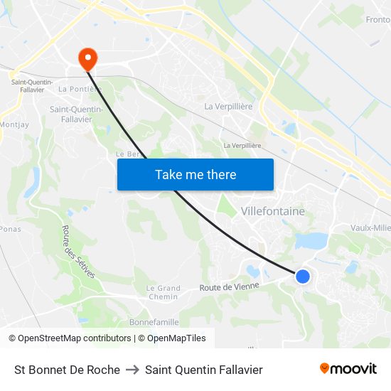 St Bonnet De Roche to Saint Quentin Fallavier map