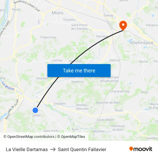 La Vieille Dartamas to Saint Quentin Fallavier map