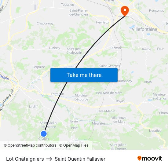 Lot Chataigniers to Saint Quentin Fallavier map