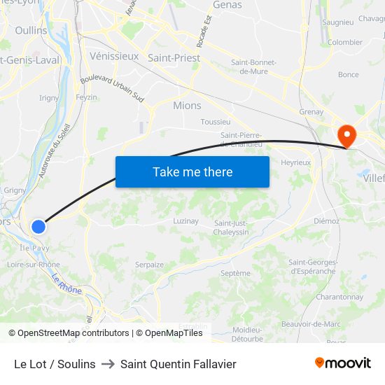 Le Lot / Soulins to Saint Quentin Fallavier map