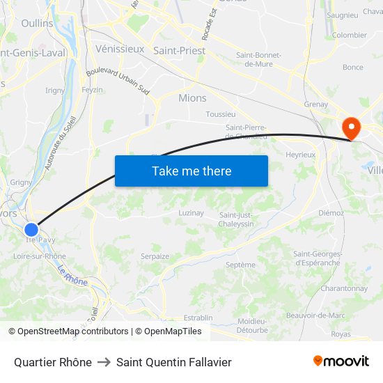 Quartier Rhône to Saint Quentin Fallavier map