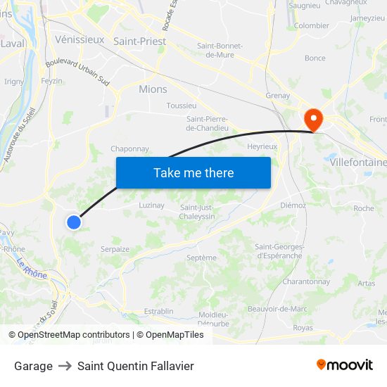 Garage to Saint Quentin Fallavier map