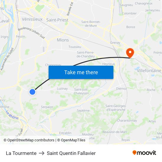 La Tourmente to Saint Quentin Fallavier map