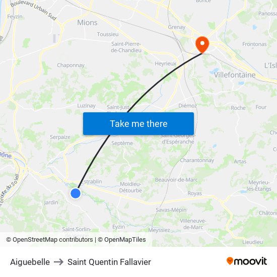 Aiguebelle to Saint Quentin Fallavier map
