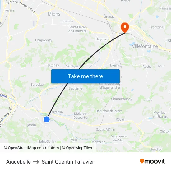 Aiguebelle to Saint Quentin Fallavier map