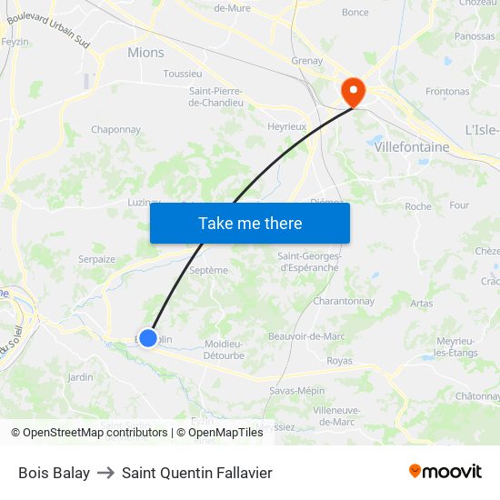 Bois Balay to Saint Quentin Fallavier map