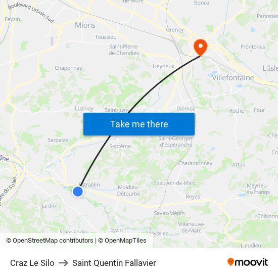 Craz Le Silo to Saint Quentin Fallavier map