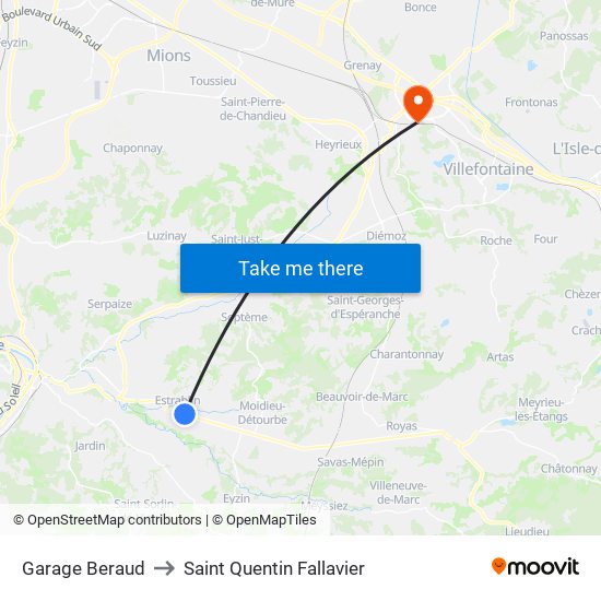 Garage Beraud to Saint Quentin Fallavier map