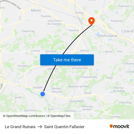 Le Grand Ruinais to Saint Quentin Fallavier map