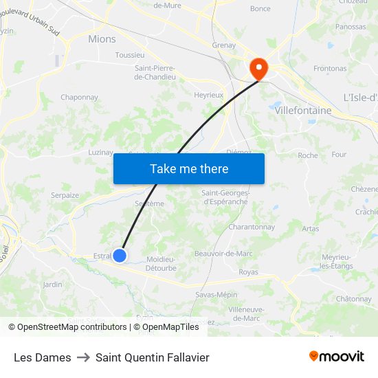 Les Dames to Saint Quentin Fallavier map