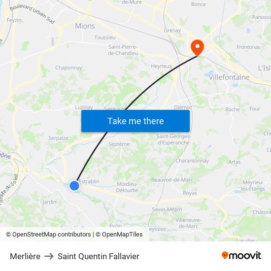 Merlière to Saint Quentin Fallavier map