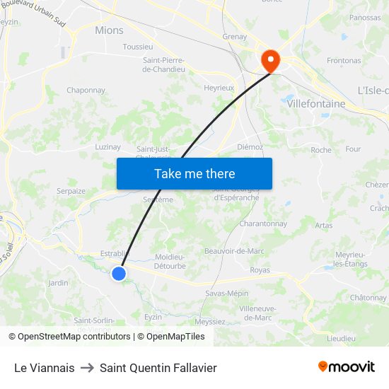 Le Viannais to Saint Quentin Fallavier map