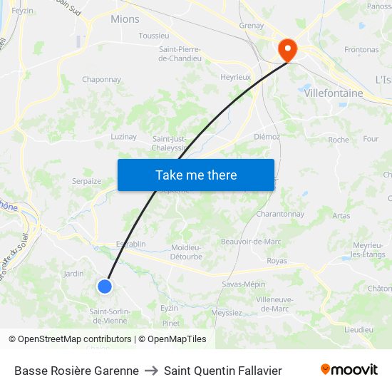 Basse Rosière Garenne to Saint Quentin Fallavier map