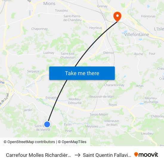 Carrefour Molles Richardières to Saint Quentin Fallavier map