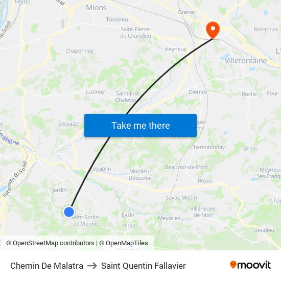 Chemin De Malatra to Saint Quentin Fallavier map