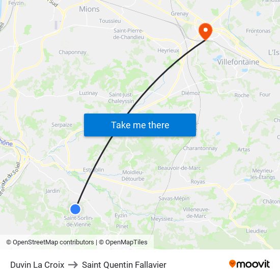 Duvin La Croix to Saint Quentin Fallavier map