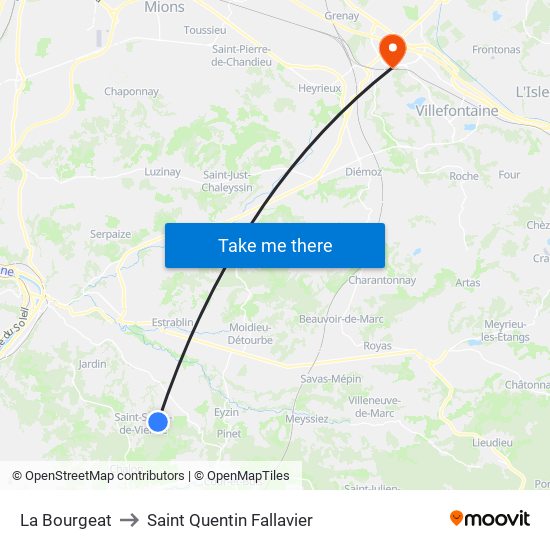La Bourgeat to Saint Quentin Fallavier map