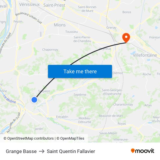 Grange Basse to Saint Quentin Fallavier map