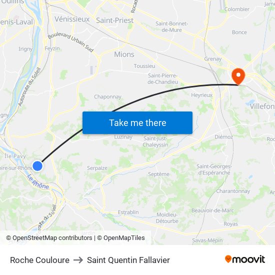 Roche Couloure to Saint Quentin Fallavier map