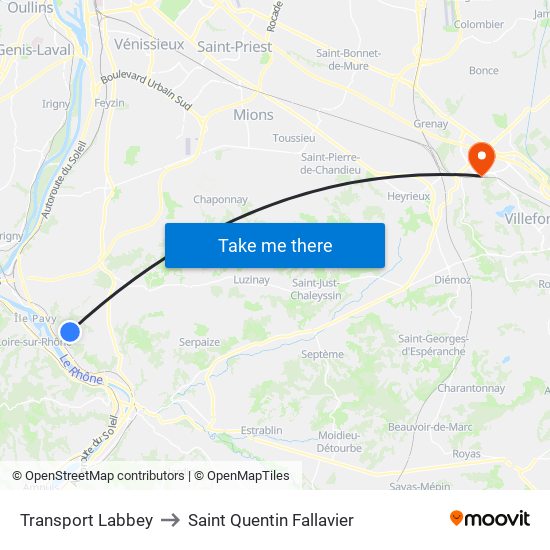 Transport Labbey to Saint Quentin Fallavier map