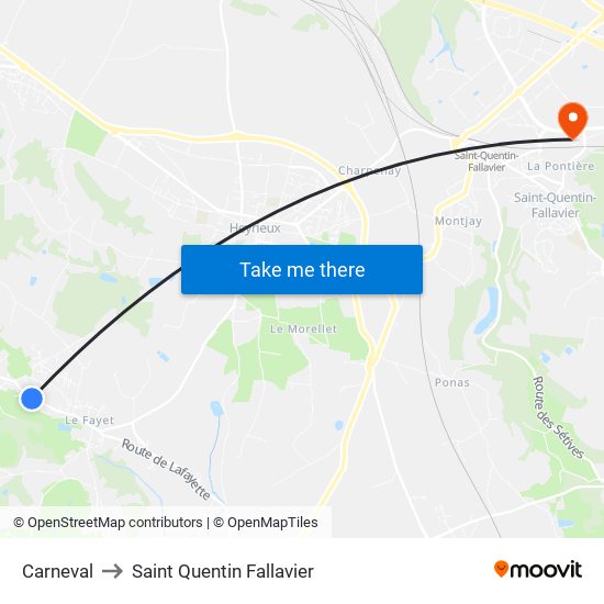 Carneval to Saint Quentin Fallavier map