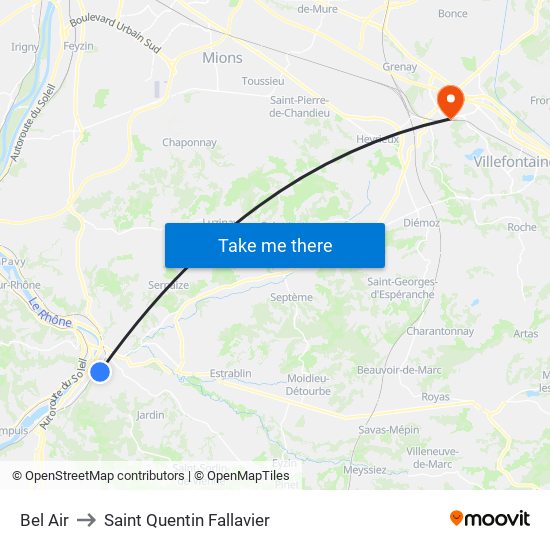 Bel Air to Saint Quentin Fallavier map