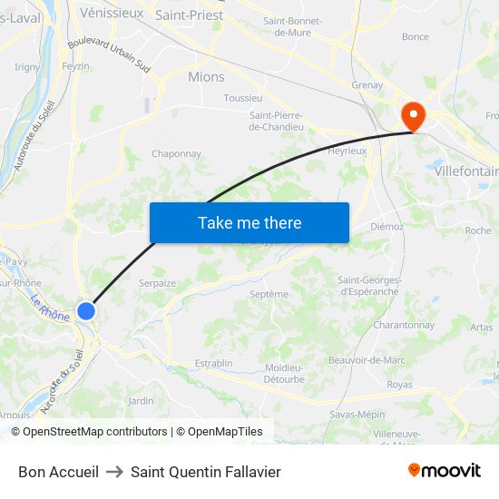 Bon Accueil to Saint Quentin Fallavier map