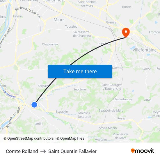 Comte Rolland to Saint Quentin Fallavier map