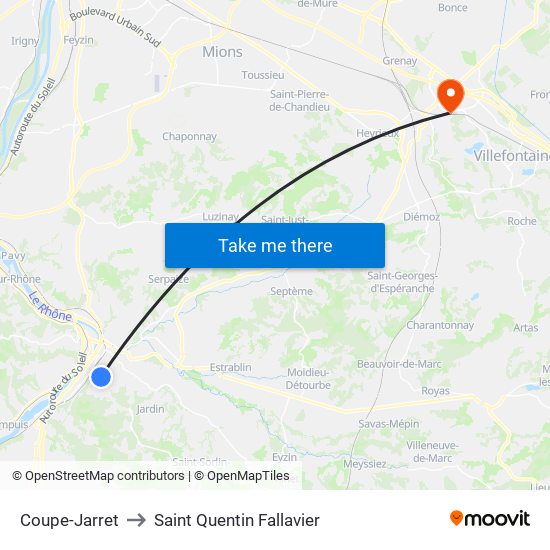 Coupe-Jarret to Saint Quentin Fallavier map