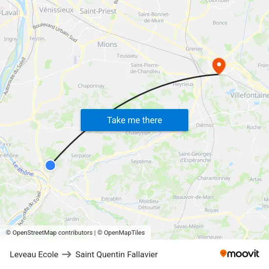 Leveau Ecole to Saint Quentin Fallavier map