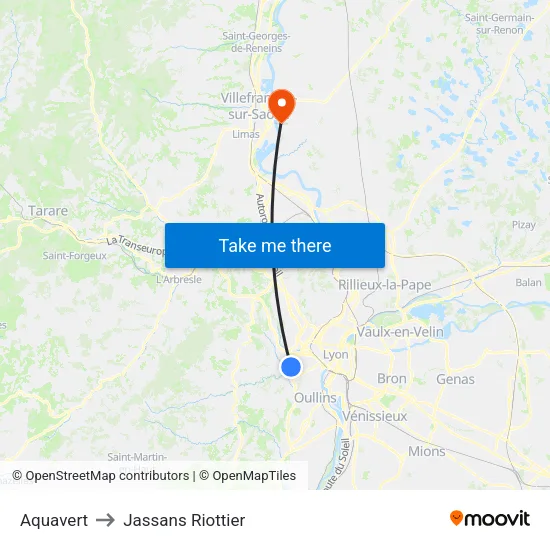 Aquavert to Jassans Riottier map