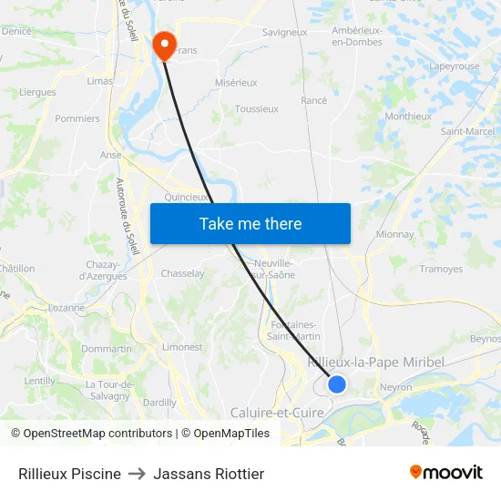 Rillieux Piscine to Jassans Riottier map