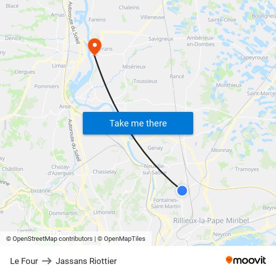 Le Four to Jassans Riottier map