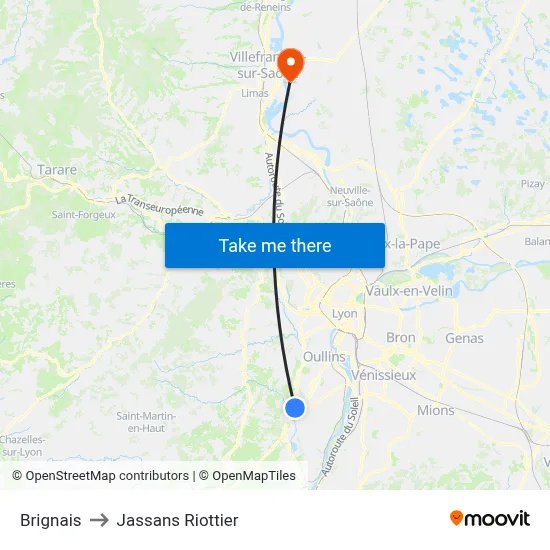 Brignais to Jassans Riottier map