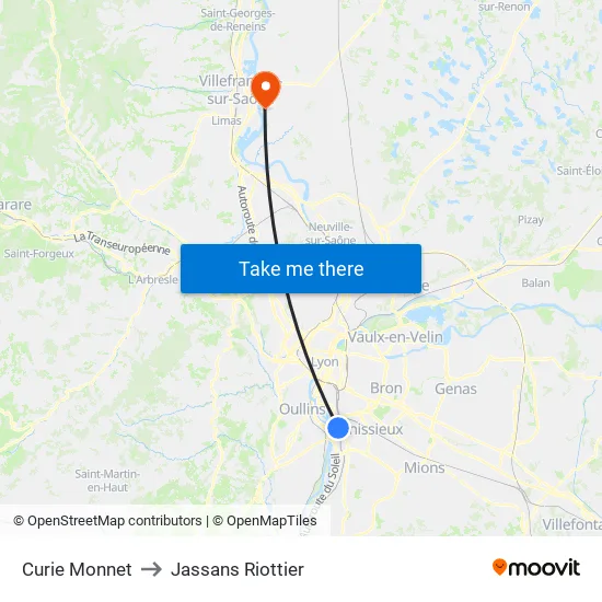 Curie Monnet to Jassans Riottier map