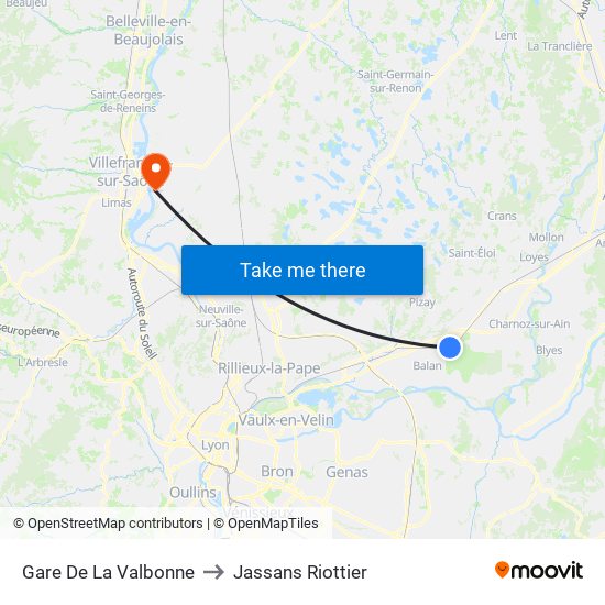 Gare De La Valbonne to Jassans Riottier map