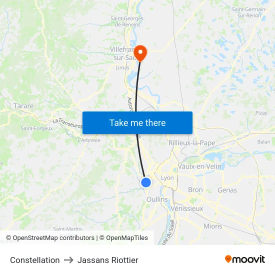 Constellation to Jassans Riottier map