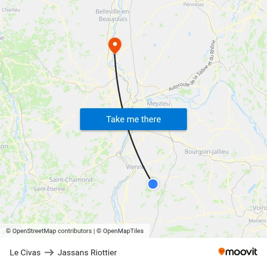 Le Civas to Jassans Riottier map