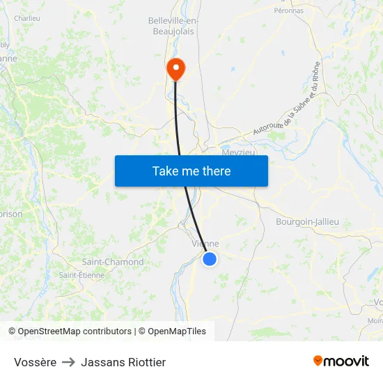 Vossère to Jassans Riottier map