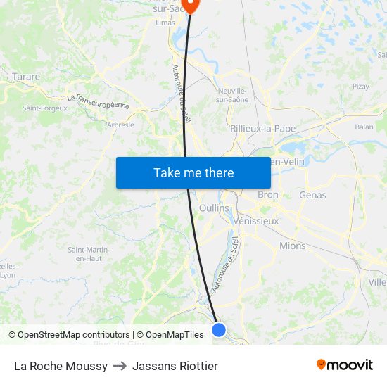 La Roche Moussy to Jassans Riottier map