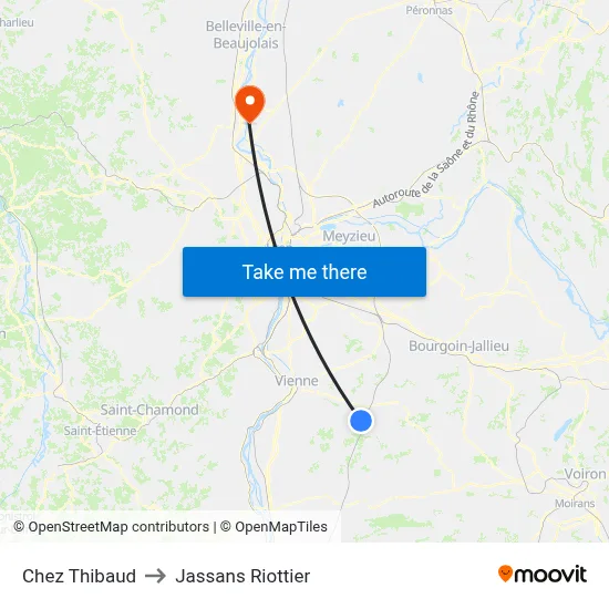 Chez Thibaud to Jassans Riottier map