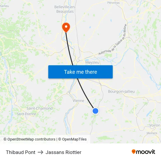 Thibaud Pont to Jassans Riottier map