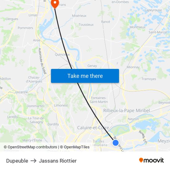 Dupeuble to Jassans Riottier map