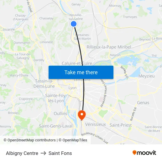 Albigny Centre to Saint Fons map