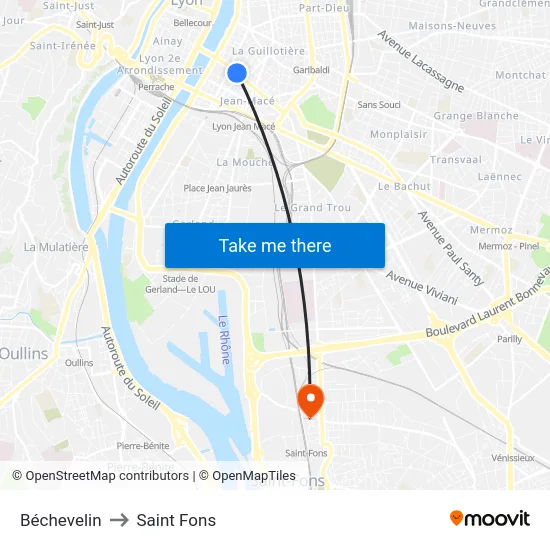 Béchevelin to Saint Fons map