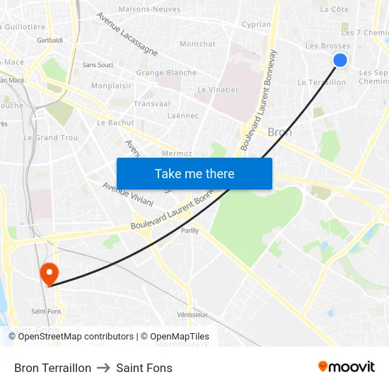 Bron Terraillon to Saint Fons map