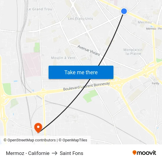 Mermoz - Californie to Saint Fons map